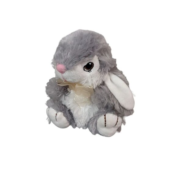 Dan Dee Bunny Rabbit Plush Gray pink  Stuffed Animal Sewn Eyes  7" hop - Picture 1 of 9